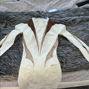 Mugler Cream Long Sleeve Bodycon Dress for Night Out